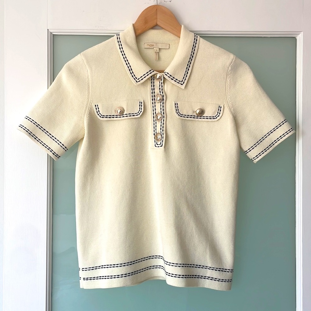 MAJE Paris Short-Sleeve Knit Top – Size S